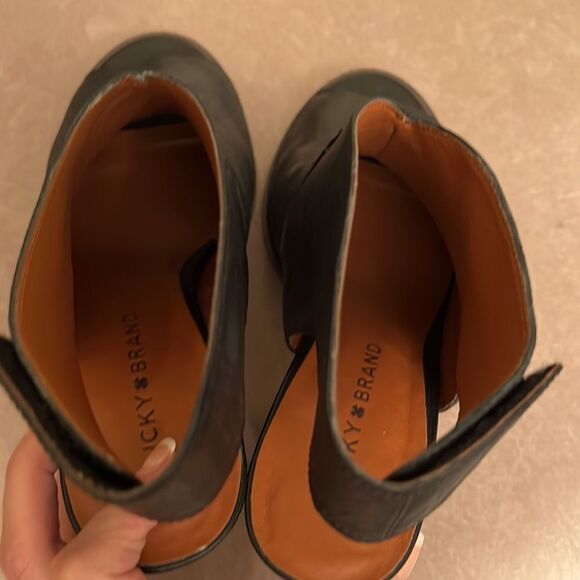 Lucky Brand Sz 9 Lizette Leather Open-Toe Ankle Booties EUC - Picture 7 of 13